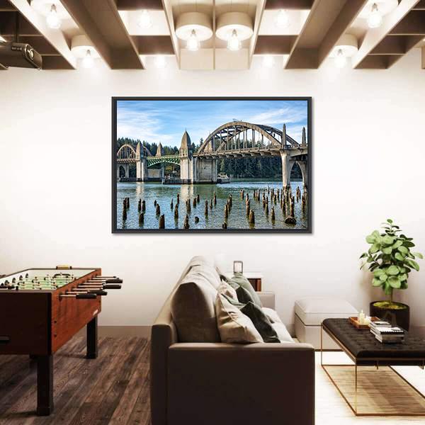 Siuslaw River Bridge In Florence Canvas Wall Art-1 Piece-Floating Frame-36" x 24"-Tiaracle