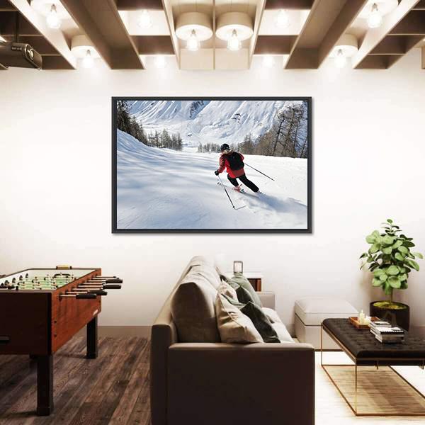 Skier Skiing Downhill Canvas Wall Art-3 Horizontal-Gallery Wrap-25" x 16"-Tiaracle
