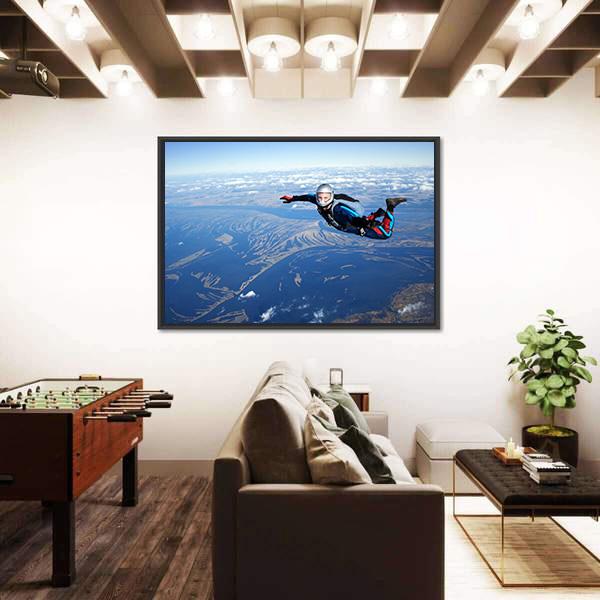 Skydiver Falls Through The Air Canvas Wall Art-1 Piece-Floating Frame-24" x 16"-Tiaracle