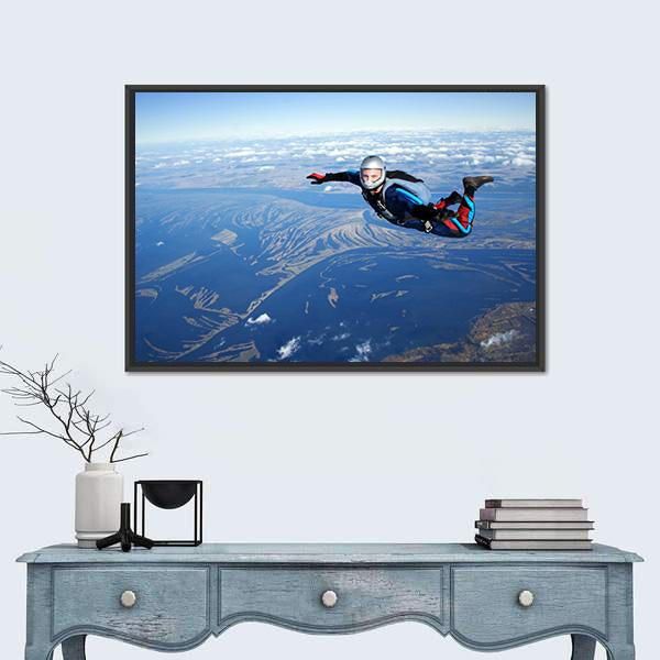 Skydiver Falls Through The Air Canvas Wall Art-5 Horizontal-Gallery Wrap-22" x 12"-Tiaracle