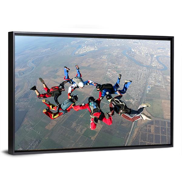 Skydivers Groups Moving Towards Ground Canvas Wall Art-5 Horizontal-Gallery Wrap-22" x 12"-Tiaracle