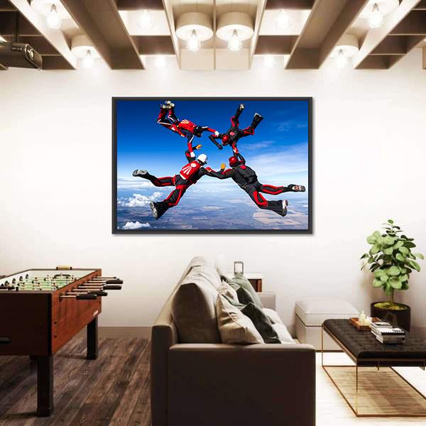 Skydivers In Relative Work Canvas Wall Art-1 Piece-Floating Frame-24" x 16"-Tiaracle