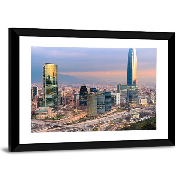 Skyline Of Santiago De Chile with Modern Buildings Canvas Wall Art-5 Horizontal-Gallery Wrap-22" x 12"-Tiaracle