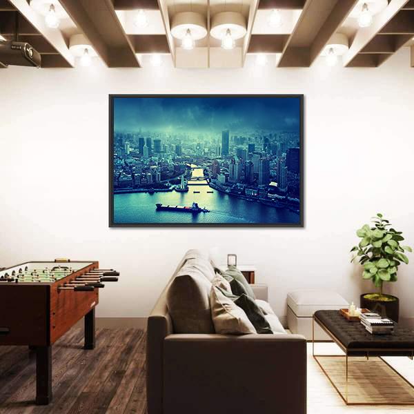 Skyline Of Shanghai Canvas Wall Art-5 Horizontal-Gallery Wrap-22" x 12"-Tiaracle