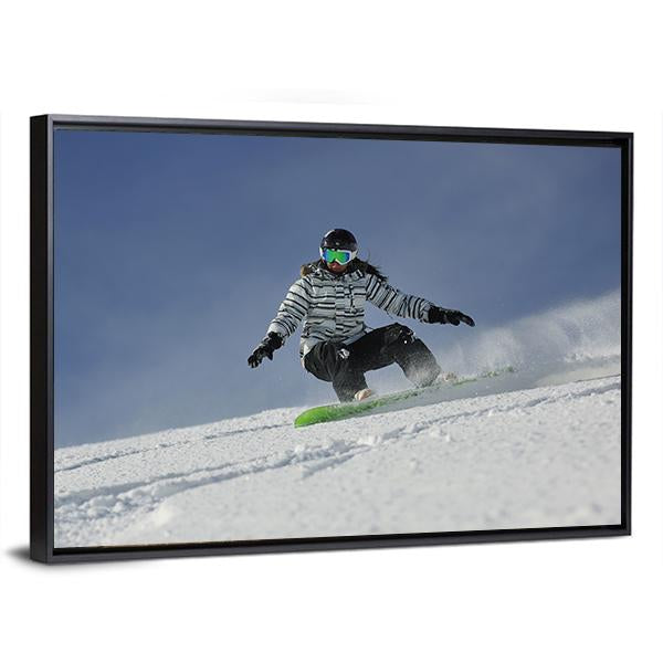 Snowboard Woman Racing Downhill Slope Canvas Wall Art-5 Horizontal-Gallery Wrap-22" x 12"-Tiaracle