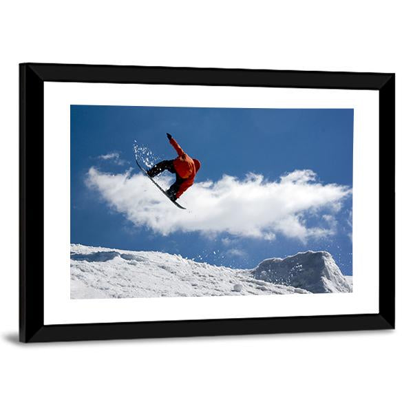Snowboarder Jump From Snow Ramp Canvas Wall Art-5 Horizontal-Gallery Wrap-22" x 12"-Tiaracle
