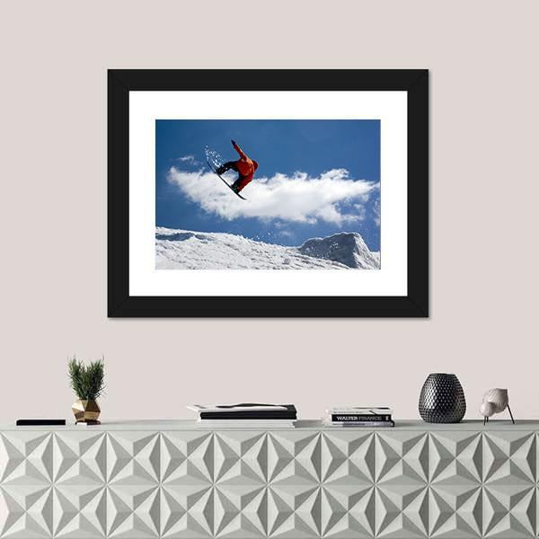 Snowboarder Jump From Snow Ramp Canvas Wall Art-5 Horizontal-Gallery Wrap-22" x 12"-Tiaracle
