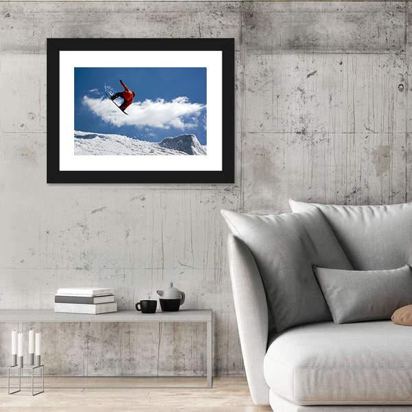 Snowboarder Jump From Snow Ramp Canvas Wall Art-5 Horizontal-Gallery Wrap-22" x 12"-Tiaracle