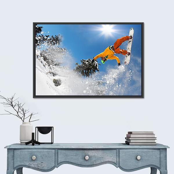 Snowboarder Jumping Against Blue Sky Canvas Wall Art-5 Horizontal-Gallery Wrap-22" x 12"-Tiaracle