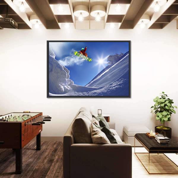 Snowboarder Jumping Against Blue Sky Canvas Wall Art-5 Horizontal-Gallery Wrap-22" x 12"-Tiaracle