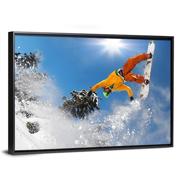 Snowboarder Jumping Against Blue Sky Canvas Wall Art-5 Horizontal-Gallery Wrap-22" x 12"-Tiaracle