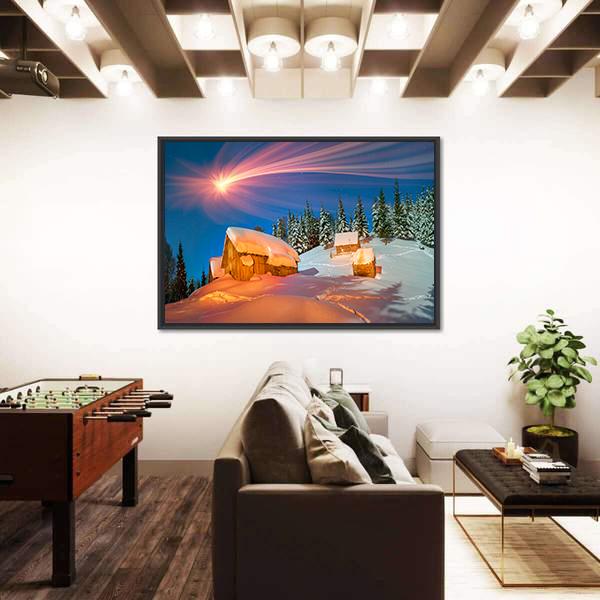 Snowy Houses Of Carpathians Canvas Wall Art-1 Piece-Floating Frame-36" x 24"-Tiaracle