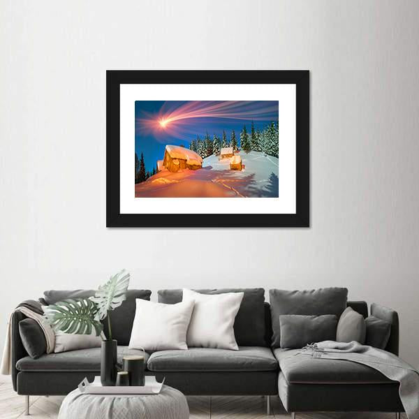 Snowy Houses Of Carpathians Canvas Wall Art-1 Piece-Framed Print-42" x 14"-Tiaracle