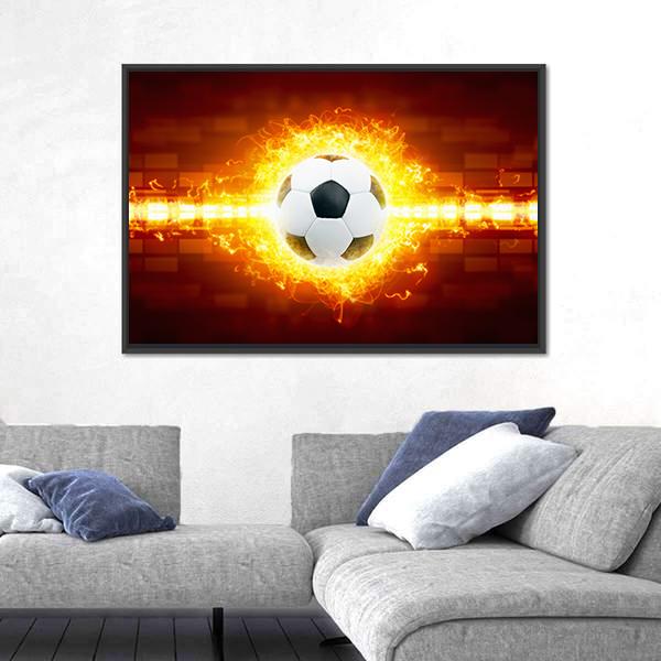 Soccer Ball In Fire Canvas Wall Art-5 Horizontal-Gallery Wrap-22" x 12"-Tiaracle
