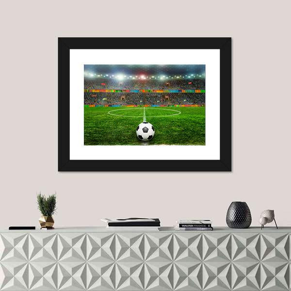 Soccer Ball In Stadium Canvas Wall Art-1 Piece-Framed Print-30" x 20"-Tiaracle