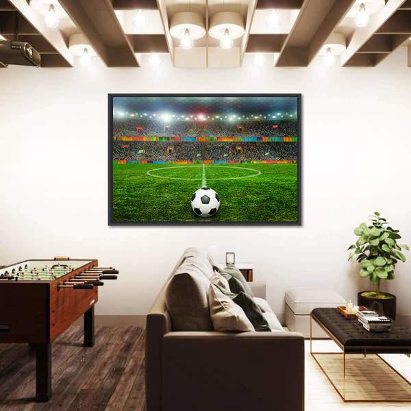 Soccer Ball In Stadium Canvas Wall Art-5 Horizontal-Gallery Wrap-22" x 12"-Tiaracle