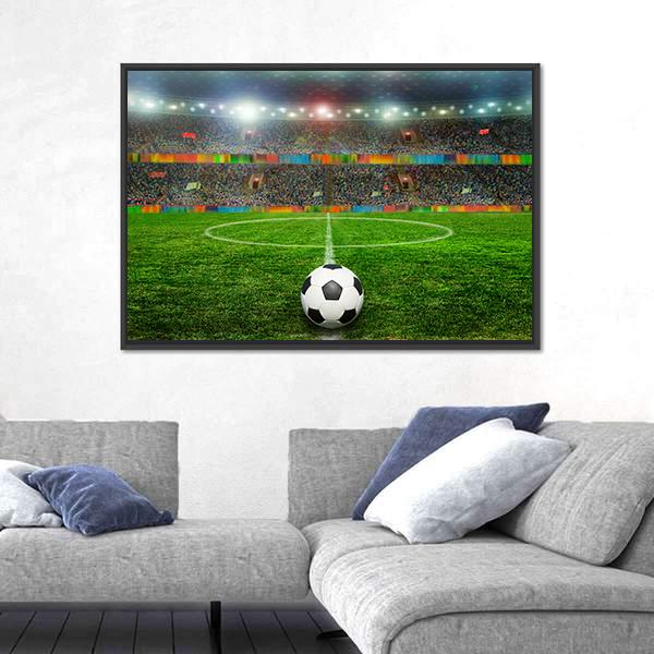Soccer Ball In Stadium Canvas Wall Art-5 Horizontal-Gallery Wrap-22" x 12"-Tiaracle