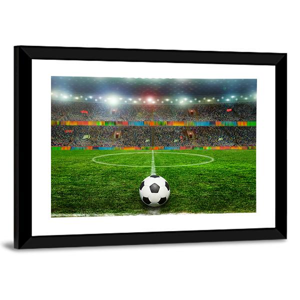 Soccer Ball In Stadium Canvas Wall Art-5 Horizontal-Gallery Wrap-22" x 12"-Tiaracle