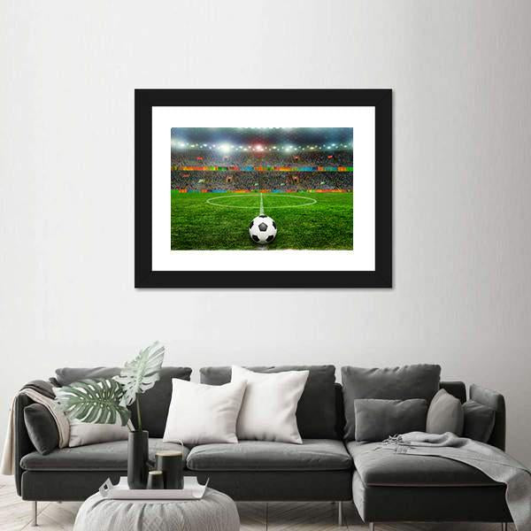 Soccer Ball In Stadium Canvas Wall Art-5 Horizontal-Gallery Wrap-22" x 12"-Tiaracle