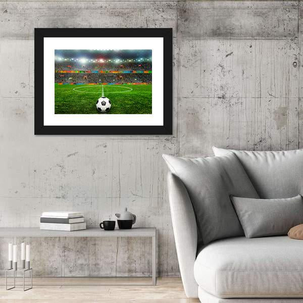 Soccer Ball In Stadium Canvas Wall Art-5 Horizontal-Gallery Wrap-22" x 12"-Tiaracle
