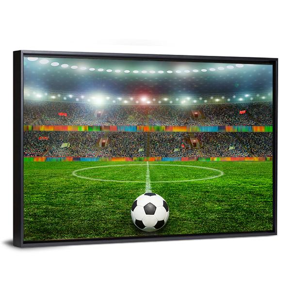 Soccer Ball In Stadium Canvas Wall Art-5 Horizontal-Gallery Wrap-22" x 12"-Tiaracle