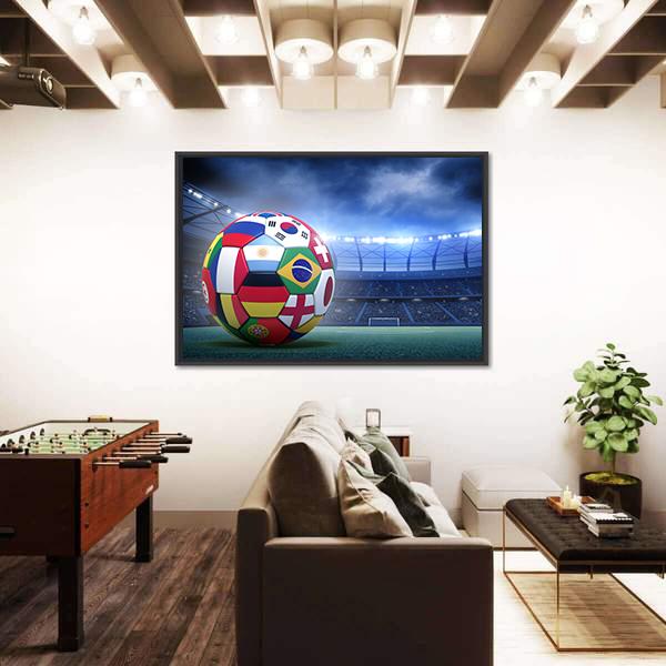 Soccer Ball In The Stadium Canvas Wall Art-5 Horizontal-Gallery Wrap-22" x 12"-Tiaracle