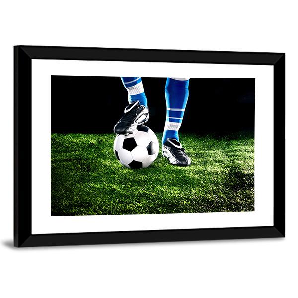 Soccer Ball & Player Feet Canvas Wall Art-5 Horizontal-Gallery Wrap-22" x 12"-Tiaracle