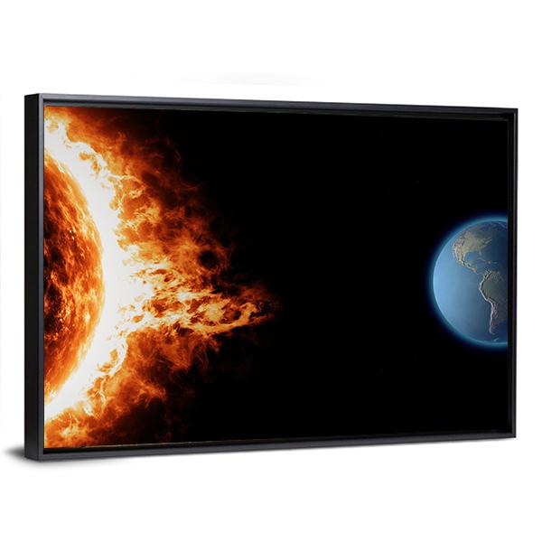 Solar Storm And Earth Canvas Wall Art-3 Horizontal-Gallery Wrap-25" x 16"-Tiaracle