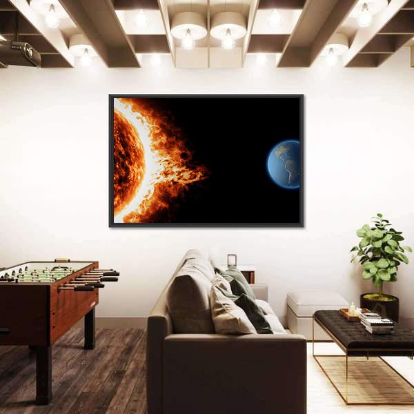Solar Storm And Earth Canvas Wall Art-3 Horizontal-Gallery Wrap-25" x 16"-Tiaracle