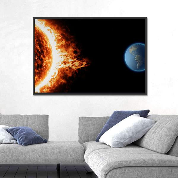 Solar Storm And Earth Canvas Wall Art-3 Horizontal-Gallery Wrap-25" x 16"-Tiaracle