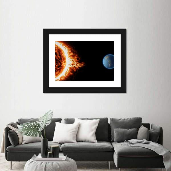 Solar Storm And Earth Canvas Wall Art-3 Horizontal-Gallery Wrap-25" x 16"-Tiaracle