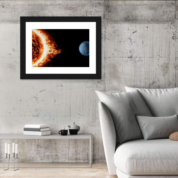 Solar Storm And Earth Canvas Wall Art-3 Horizontal-Gallery Wrap-25" x 16"-Tiaracle