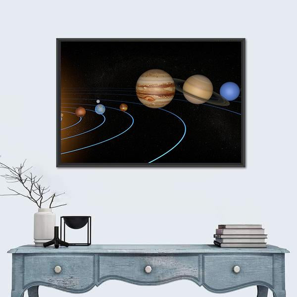 Solar System Planets In Space Universe Canvas Wall Art-1 Piece-Floating Frame-24" x 16"-Tiaracle