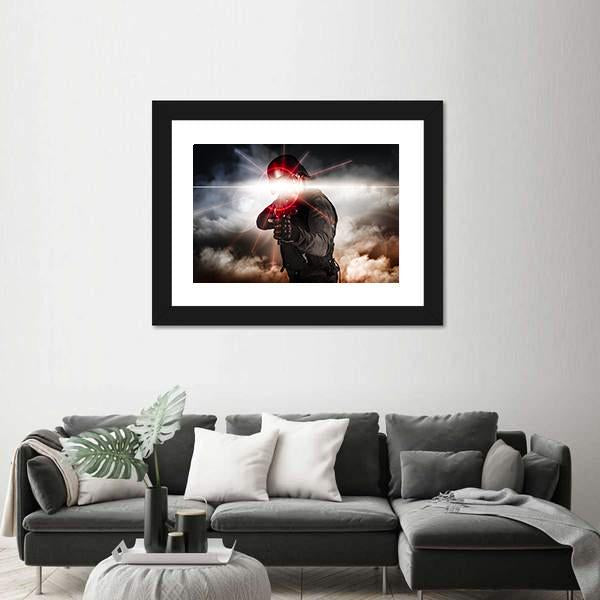 Soldier Aiming Assault Rifle Laser Sight Canvas Wall Art-1 Piece-Framed Print-20" x 16"-Tiaracle