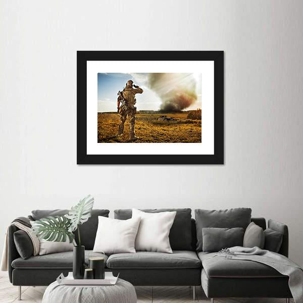 Soldier Watching Enemy Canvas Wall Art-5 Horizontal-Gallery Wrap-22" x 12"-Tiaracle