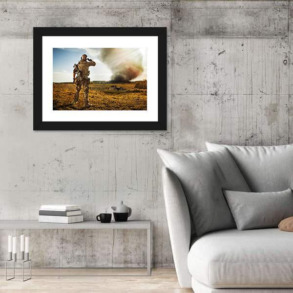 Soldier Watching Enemy Canvas Wall Art-5 Horizontal-Gallery Wrap-22" x 12"-Tiaracle