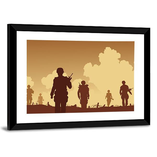 Soldiers Walking On Patrol Canvas Wall Art-5 Horizontal-Gallery Wrap-22" x 12"-Tiaracle