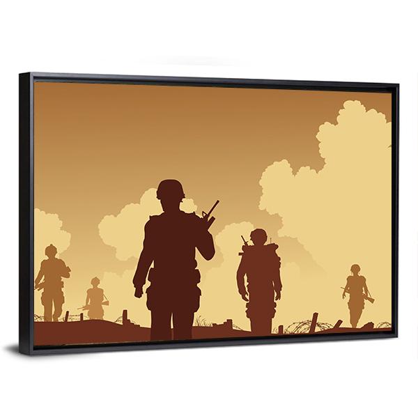 Soldiers Walking On Patrol Canvas Wall Art-5 Horizontal-Gallery Wrap-22" x 12"-Tiaracle