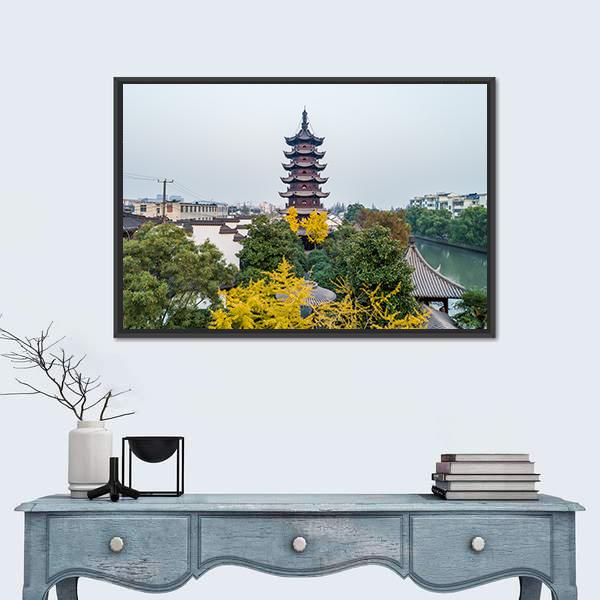 Songjiang Sijing Angola Tower Shanghai Canvas Wall Art-1 Piece-Floating Frame-36" x 24"-Tiaracle