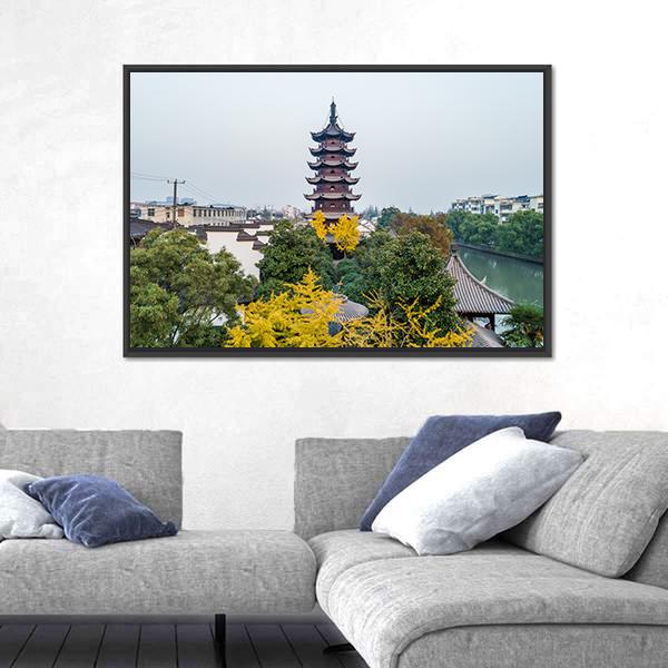 Songjiang Sijing Angola Tower Shanghai Canvas Wall Art-5 Horizontal-Gallery Wrap-22" x 12"-Tiaracle