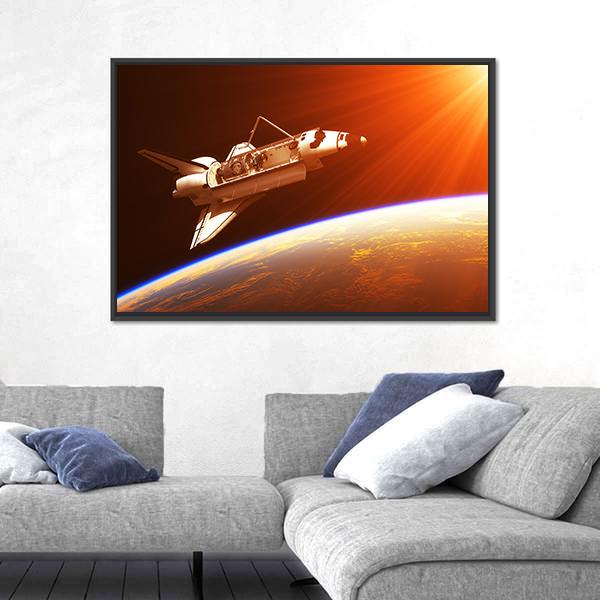 Space Shuttle In Rising Sun Canvas Wall Art-5 Horizontal-Gallery Wrap-22" x 12"-Tiaracle