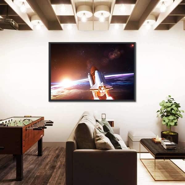 Space Shuttle Taking Off On A Mission Canvas Wall Art-1 Piece-Floating Frame-24" x 16"-Tiaracle