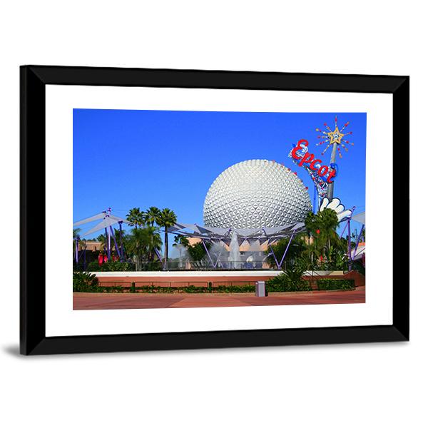Spaceship Earth With Mickey Mouse Canvas Wall Art-3 Horizontal-Gallery Wrap-25" x 16"-Tiaracle