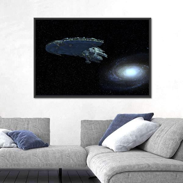 Spaceship Moving Away From Galaxy Canvas Wall Art-3 Horizontal-Gallery Wrap-25" x 16"-Tiaracle