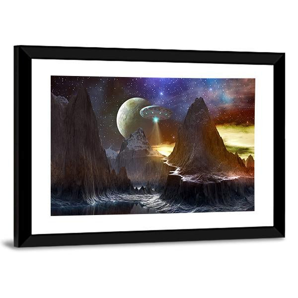 Spaceship Over Mountain Path Canvas Wall Art-5 Horizontal-Gallery Wrap-22" x 12"-Tiaracle