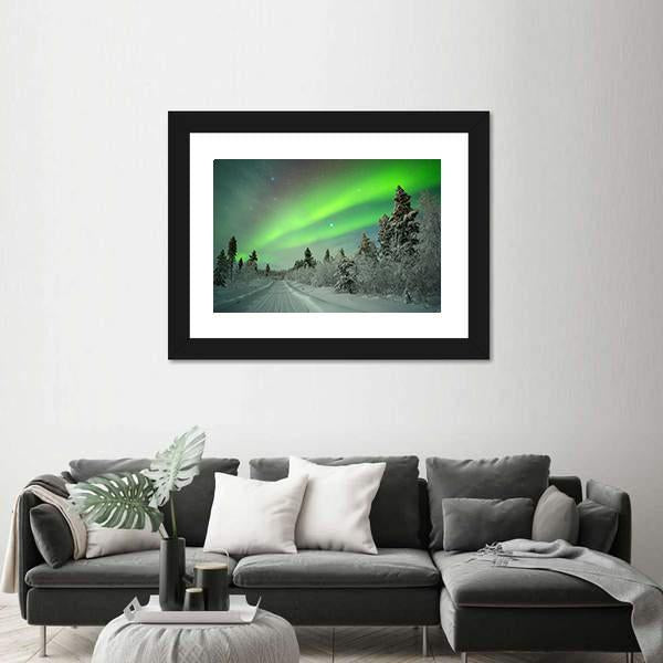 Spectacular Aurora Borealis In Winter Canvas Wall Art-1 Piece-Framed Print-20" x 16"-Tiaracle
