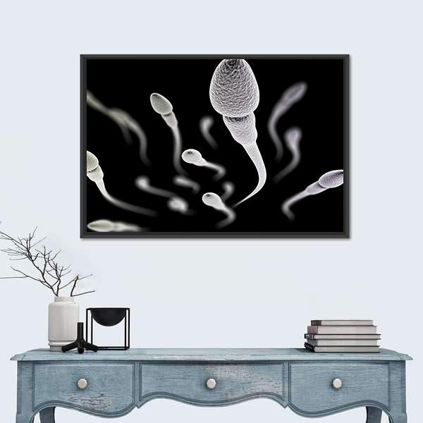 Sperm Visualization On Black Canvas Wall Art-5 Horizontal-Gallery Wrap-22" x 12"-Tiaracle