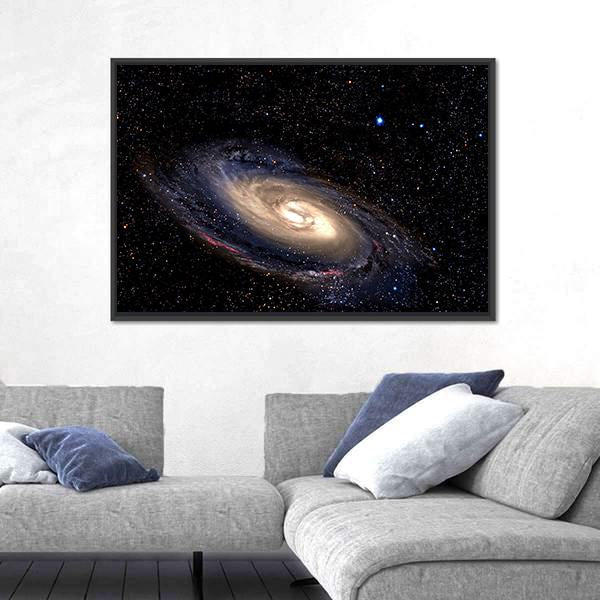 Spiral Galaxy In Deep Space With Star Field Canvas Wall Art-3 Horizontal-Gallery Wrap-25" x 16"-Tiaracle