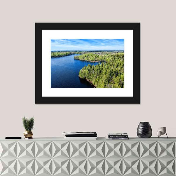 Spring Landscape Over Swedish Lake Canvas Wall Art-1 Piece-Framed Print-20" x 16"-Tiaracle