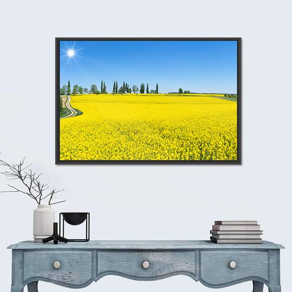 Spring Landscape With Blooming Rapeseed Canvas Wall Art-1 Piece-Floating Frame-24" x 16"-Tiaracle